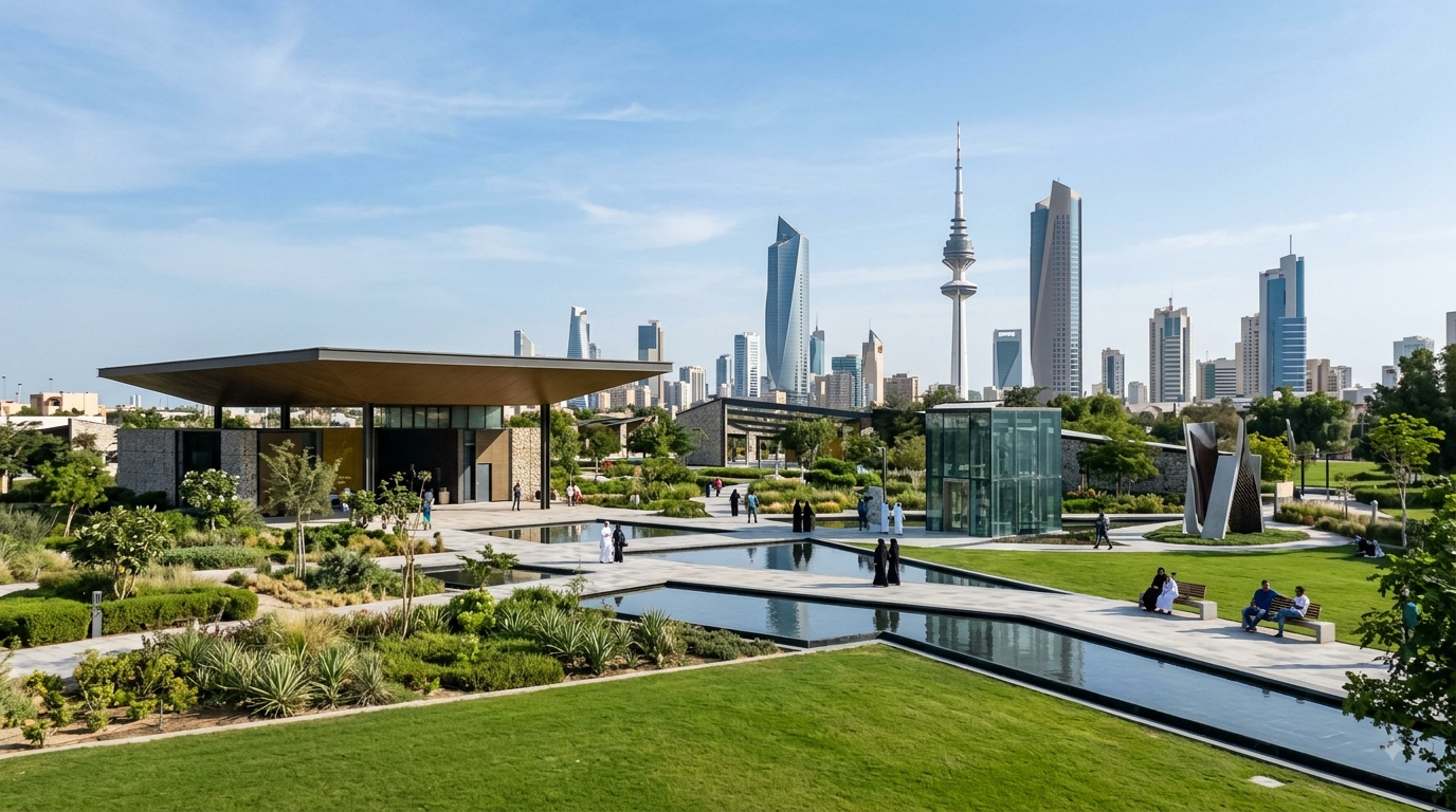 Green spaces and modern design at Al Shaheed Park in Kuwait