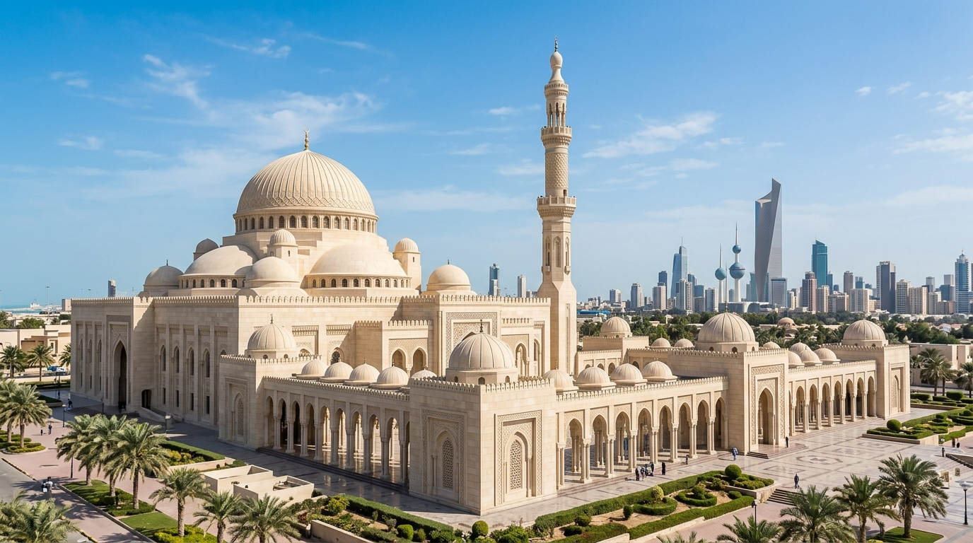 Exterior architecture of the Grand Mosque in Kuwait