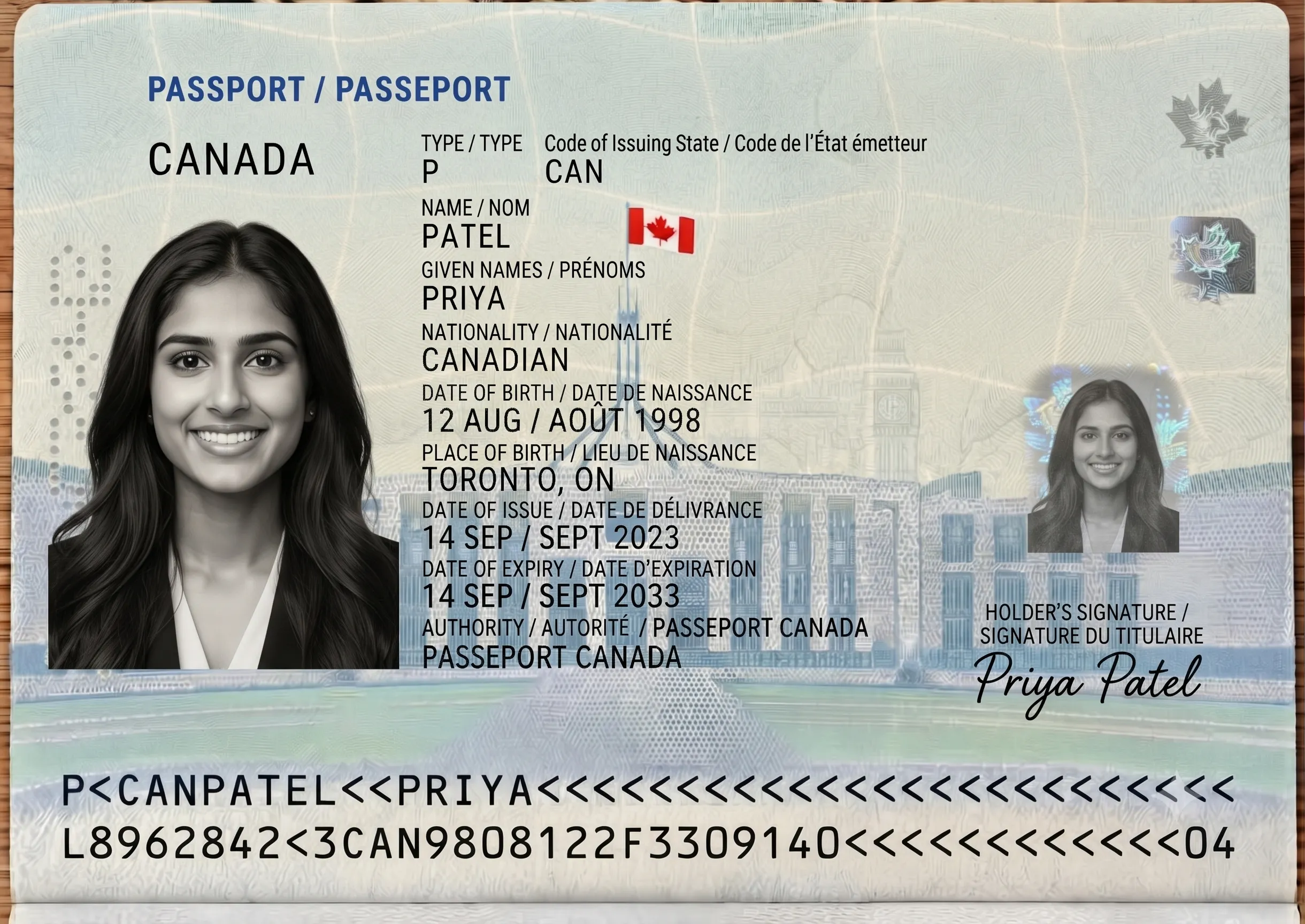 Valid passport bio page example