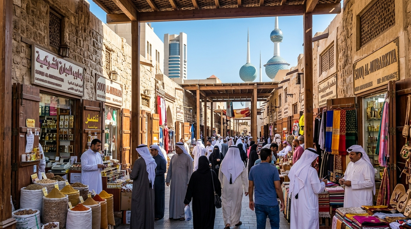 Traditional market lanes at Souq Al-Mubarakiya in Kuwait